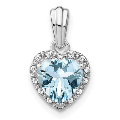 Sterling Silver Rhodium-plated Aquamarine and Diamond Pendant, 18 x 9.3mm