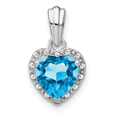 Sterling Silver Rhodium-plated Blue Topaz and Diamond Pendant, 18 x 9.3mm