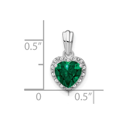 Sterling Silver Rhodium-plated Created Emerald and Diamond Pendant