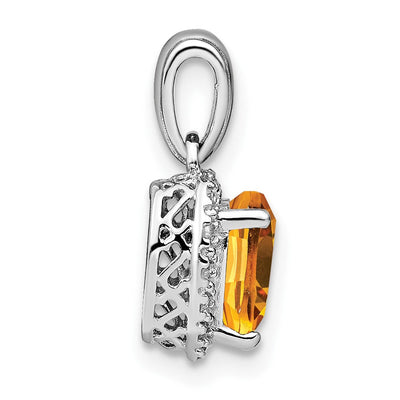 Sterling Silver Rhodium-plated Citrine and Diamond Pendant, 18 x 9.3mm