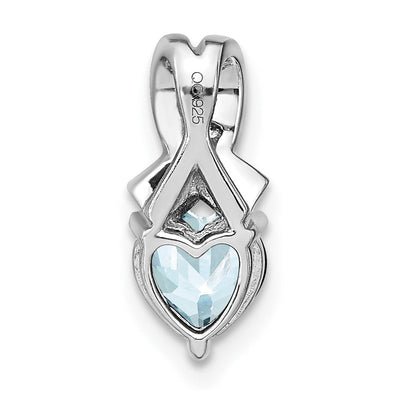 Sterling Silver Rhodium-plated Aquamarine and Diamond Pendant, 14.8 x 6.4mm