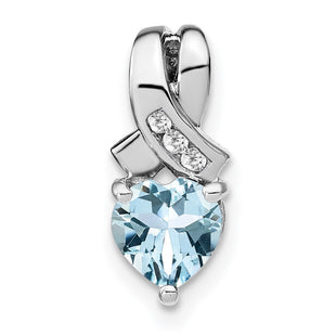 Sterling Silver Rhodium-plated Aquamarine and Diamond Pendant (Style PM7401-AQ-003-SSA)