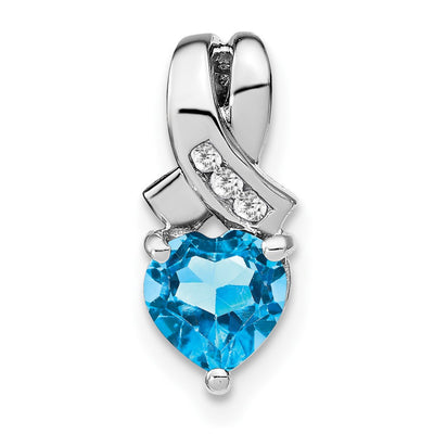 Sterling Silver Rhodium-plated Blue Topaz and Diamond Pendant, 14.8 x 6.4mm