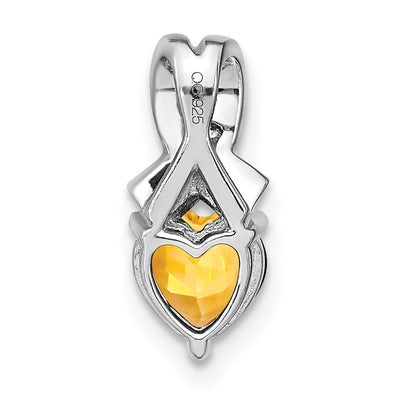 Sterling Silver Rhodium-plated Citrine and Diamond Pendant, 14.8 x 6.4mm