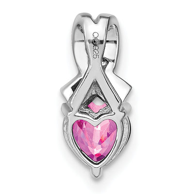 Sterling Silver Rhod-plated Created Pink Sapphire/Diamond Pendant, 14.8 x 6.4mm