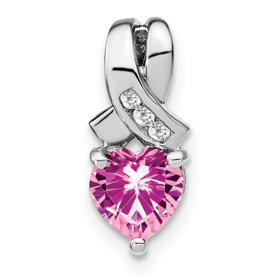 Sterling Silver Rhod-plated Created Pink Sapphire/Diamond Pendant, 14.8 x 6.4mm