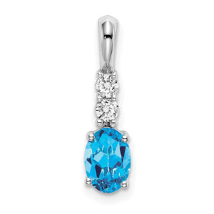14k White Gold Oval Blue Topaz and Diamond Pendant (Style PM7406-BT-013-WA)