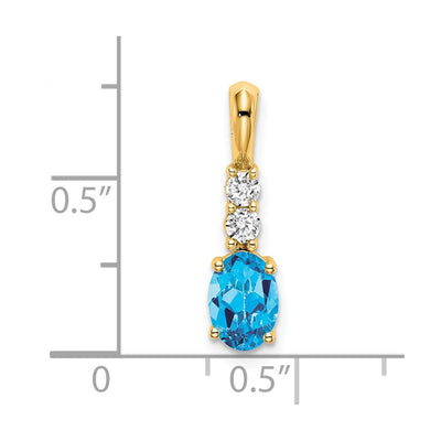 14K Oval Blue Topaz and Diamond Pendant, 19 x 5mm