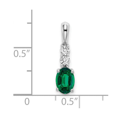 14K White Gold Oval Created Emerald and Diamond Pendant, 19 x 5mm