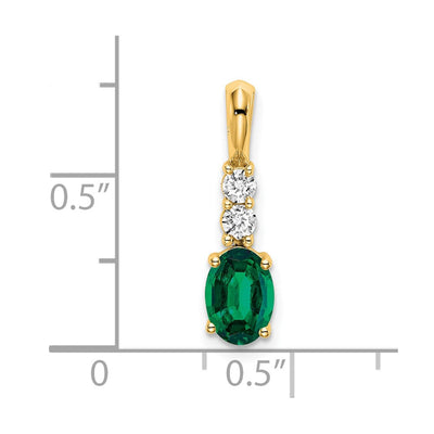 14K Oval Created Emerald and Diamond Pendant, 19 x 5mm