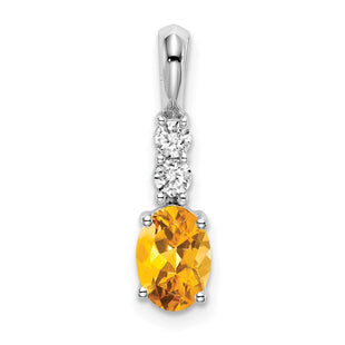 14k White Gold Oval Citrine and Diamond Pendant (Style PM7406-CI-013-WA)