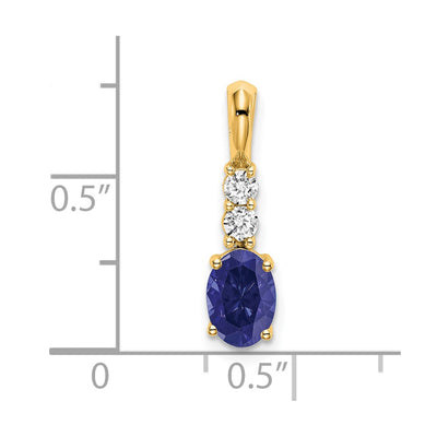 14K Oval Created Sapphire and Diamond Pendant, 19 x 5mm
