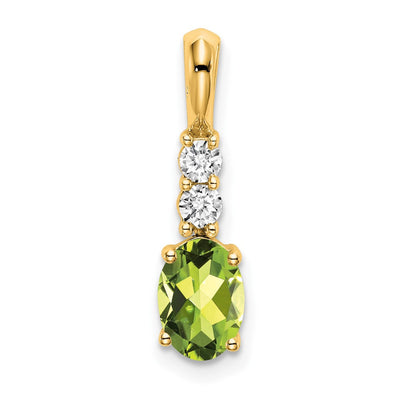 14K Oval Peridot and Diamond Pendant, 19 x 5mm
