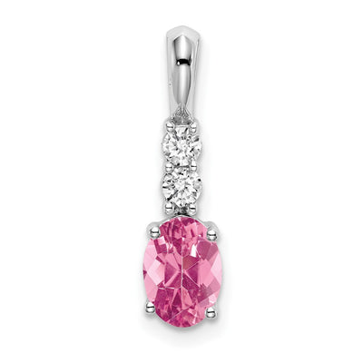 14K White Gold Oval Pink Tourmaline and Diamond Pendant