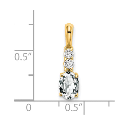 14K Oval White Topaz and Diamond Pendant, 19 x 5mm