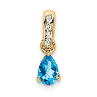 14k Pear Blue Topaz and Diamond Pendant (Style PM7409-BT-005-YA)