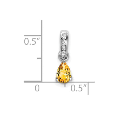 14K White Gold Pear Citrine and Diamond Pendant, 16.3 x 4.5mm