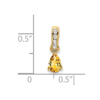 14K Pear Citrine and Diamond Pendant, 16.3 x 4.5mm