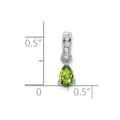 14K White Gold Pear Peridot and Diamond Pendant, 16.3 x 4.5mm
