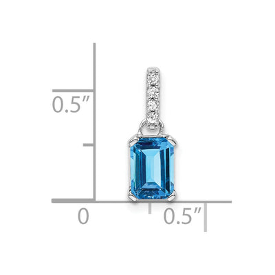 14K White Gold Blue Topaz and Diamond Pendant, 15.9 x 5.5mm