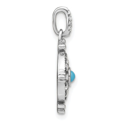 14K White Gold Turquoise and White Topaz Pendant, 24.8 x 16.3mm