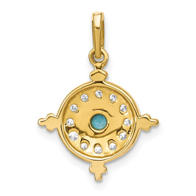 14K Turquoise and White Topaz Pendant