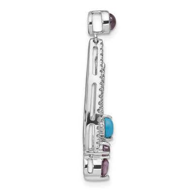 14K White Gold Turquoise, Amethyst and White Topaz Pendant