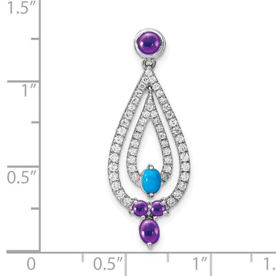14K White Gold Turquoise, Amethyst and White Topaz Pendant