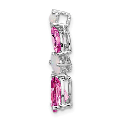 14K White Gold Lab Created Pink Sapphire and Lab Created Opal Chain Slide