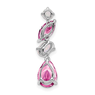 14K White Gold Lab Created Pink Sapphire and Lab Created Opal Chain Slide