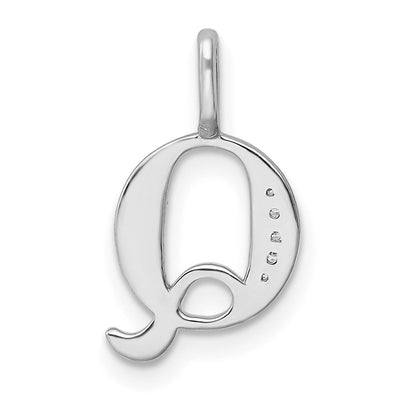 14K White Gold Diamond Letter Q Initial Pendant, 16.94 x 9.56mm