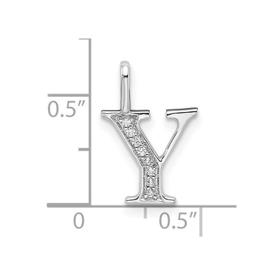 14K White Gold Diamond Letter Y Initial Pendant, 15.53 x 10.43mm