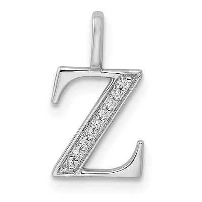 14K White Gold Diamond Letter Z Initial Pendant, 15.44 x 9.21mm