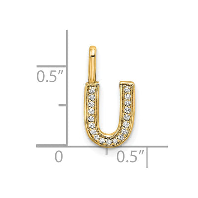 14K White Gold Diamond Letter U Initial Pendant, 14.97 x 7.55mm