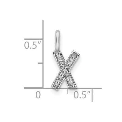 14K White Gold Diamond Letter X Initial Pendant, 15.16 x 5.68mm
