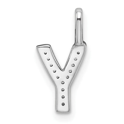 14K White Gold Diamond Letter Y Initial Pendant, 15.27 x 6.76mm