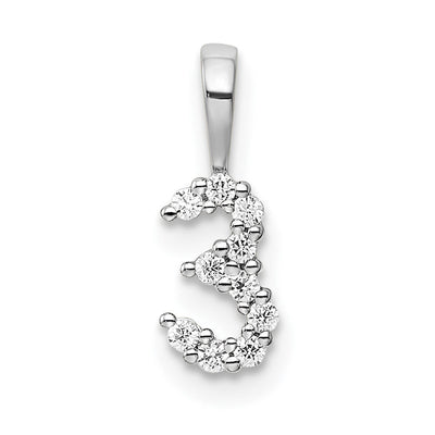 14K White Gold Diamond Number 3 Pendant, 12.86 x 4.77mm