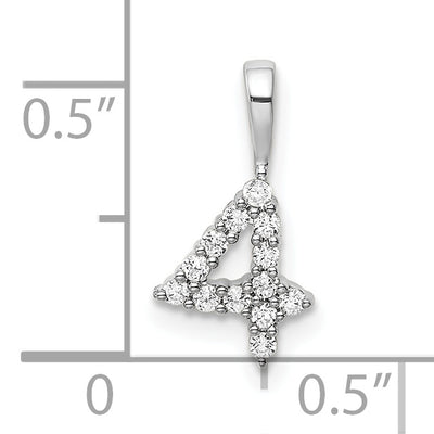 14K White Gold Diamond Number 4 Pendant, 15.09 x 7.77mm