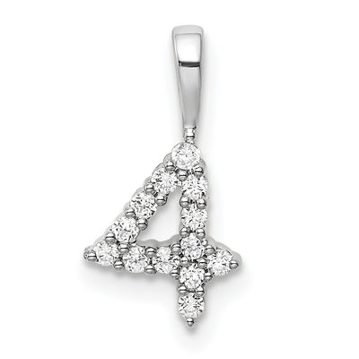 14K White Gold Diamond Number 4 Pendant, 15.09 x 7.77mm