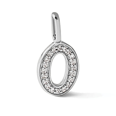14K White Gold Diamond Initial O Dog Tag Charm