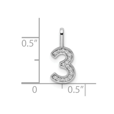 14K White Gold Diamond Number 3 Pendant, 15.28 x 5.86mm