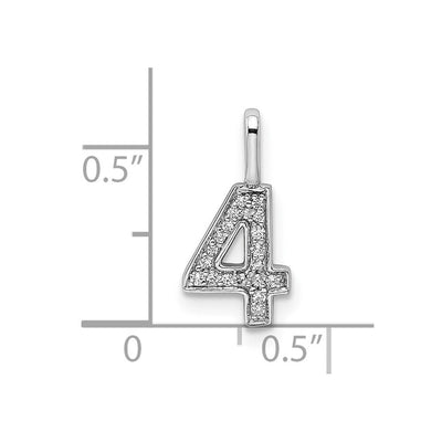 14K White Gold Diamond Number 4 Pendant, 14.86 x 7.61mm