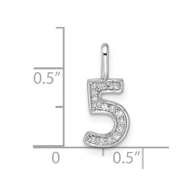 14K White Gold Diamond Number 5 Pendant, 15.31 x 5.38mm