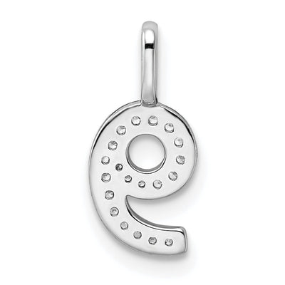 14K White Gold Diamond Number 9 Pendant, 15.37 x 6.94mm