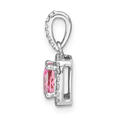 14K White Gold Pink Tourmaline & Diamond Pendant