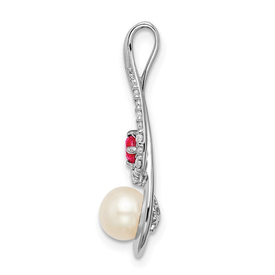 14K White Gold FWC Pearl Ruby & Diamond Slide