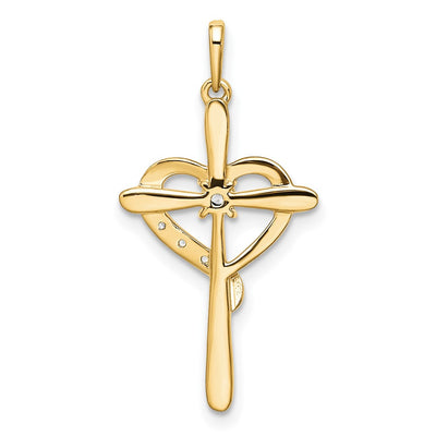 14K Rose Gold Cross w/Heart Diamond Pendant
