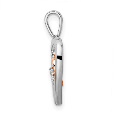 14K Two-tone White and Rose Double Heart Diamond Pendant