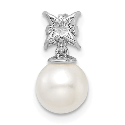 14K White Gold Freshwater Cultured Pearl & Diamond Chain Slide, 15 x 7.4mm