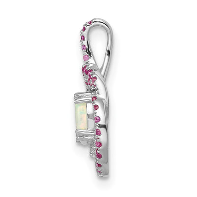 14K White Gold Pink Tourmaline/Opal & Diamond Chain Slide